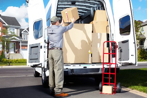 Organized boxes and student belongings prepared for storage in Aldwych